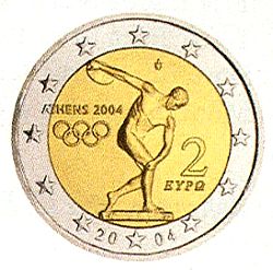 Abbildung einer 2-Euro-Gedenkmünze Olympische Sommerspiele 2004